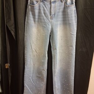 Elegant Light Blue Flare Jeans with Embellishments